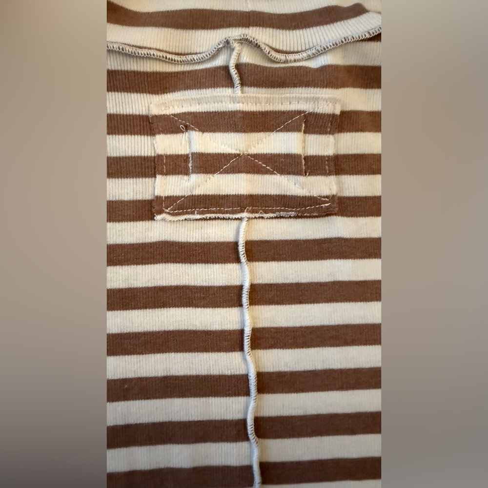 Free People We The Free Good Stripe Turtleneck Brown and White XS - Picture 7 of 9